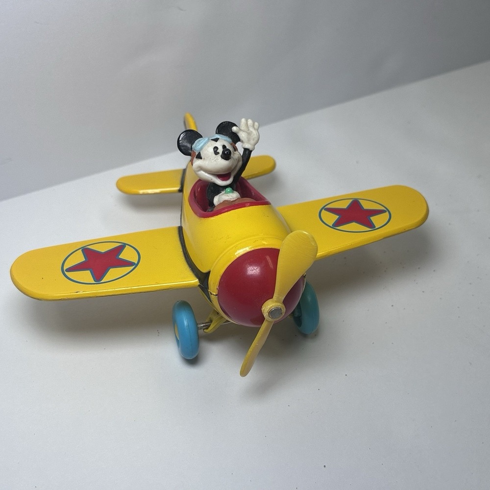 DecoPac Disney Mickey Mouse Diecast Toy Airplane 1981 Vintage Yellow